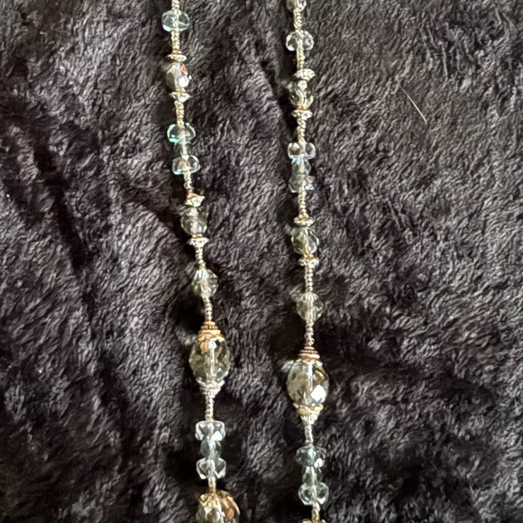 Handcrafted Teal & Silver Beaded Necklace with round faceted beads & seed beads - Picture 5 of 6